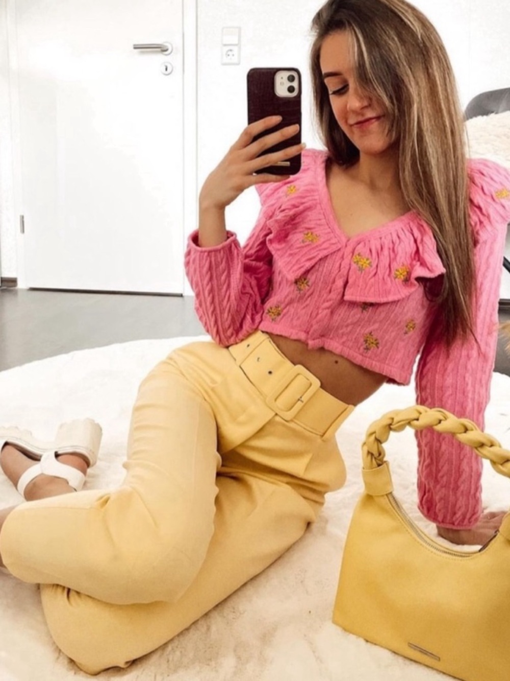 Zara riffled floral cabal knit cardigan